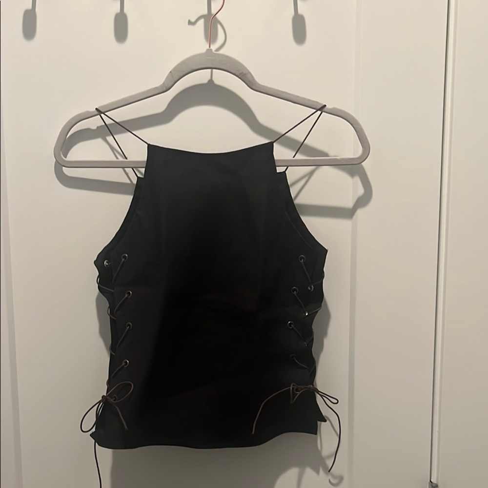 Elegant Black Lace-Up Camisole